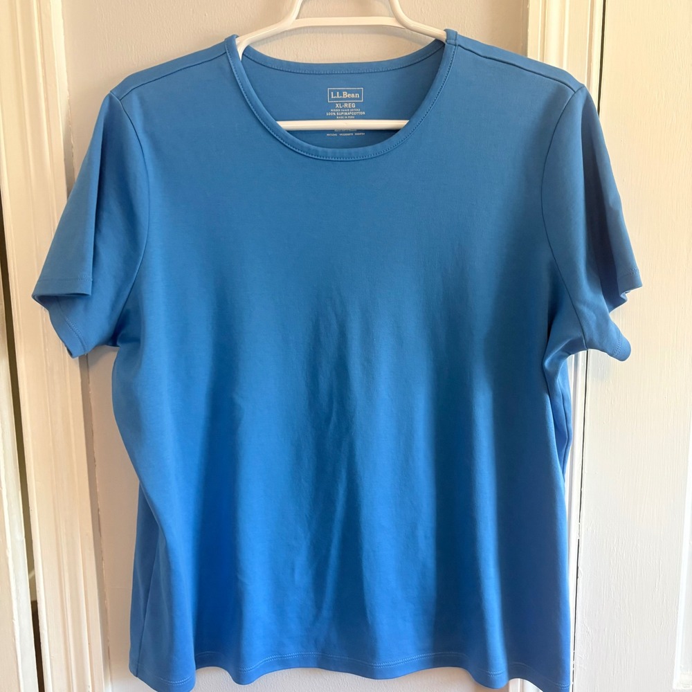 L.L.Bean Womens XL T-Shirt Cobalt Sea Blue Supima Cotton Short Sleeve Crew Neck